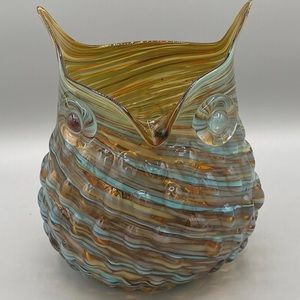 Hand Blown Glass Owl Vase